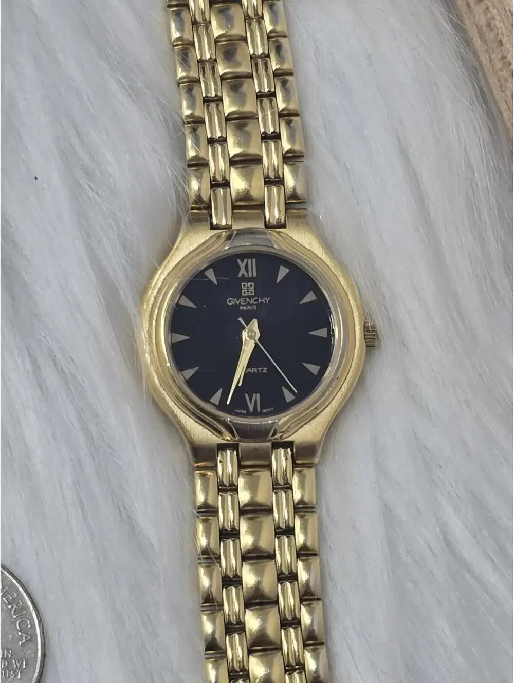 Vintage Givenchy Swiss Gold Tone Tank Watch G Link Band - Picture 5 of 8